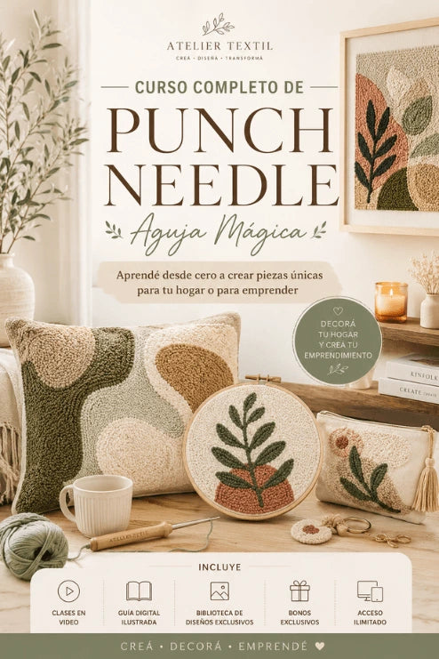 Curso Completo de Punch Needle by Atelier Textil + 11 Bonos de Regalo